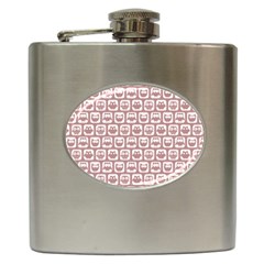 Light Pink And White Owl Pattern Hip Flask (6 Oz) by GardenOfOphir