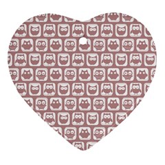 Light Pink And White Owl Pattern Heart Ornament (2 Sides) by GardenOfOphir