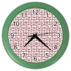 Light Pink And White Owl Pattern Color Wall Clocks by GardenOfOphir