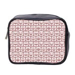 Light Pink And White Owl Pattern Mini Toiletries Bag 2-Side Front