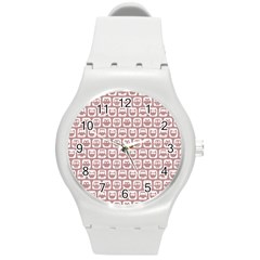 Light Pink And White Owl Pattern Round Plastic Sport Watch (m)