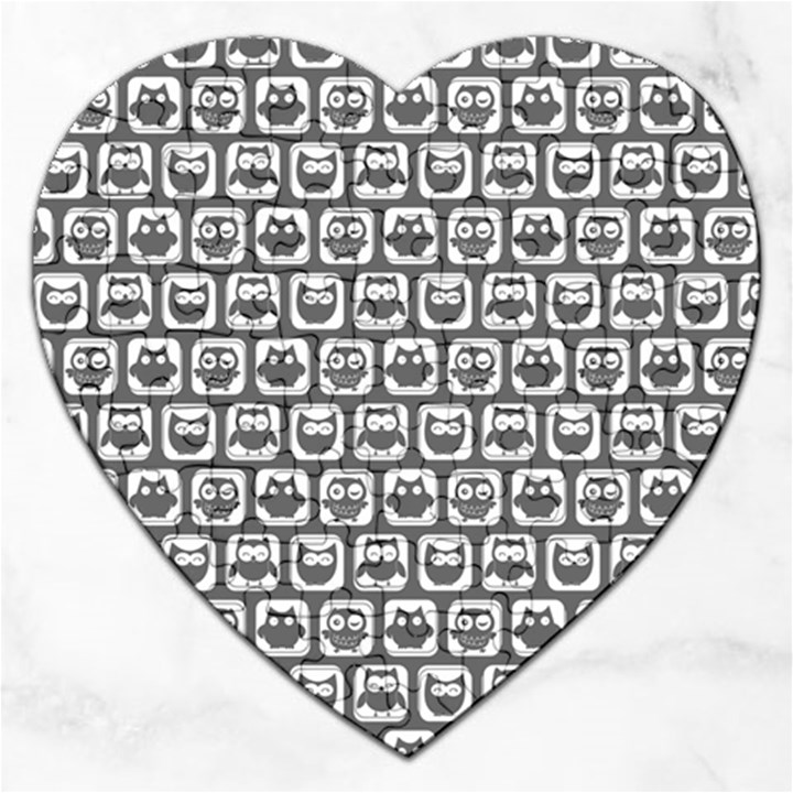 Gray And White Owl Pattern Jigsaw Puzzle (Heart)