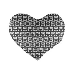 Gray And White Owl Pattern Standard 16  Premium Heart Shape Cushions