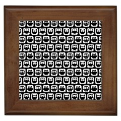 Black And White Owl Pattern Framed Tiles by GardenOfOphir