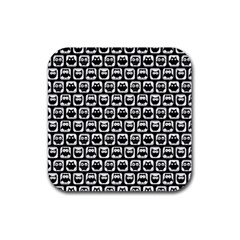 Black And White Owl Pattern Rubber Coaster (square)  by GardenOfOphir