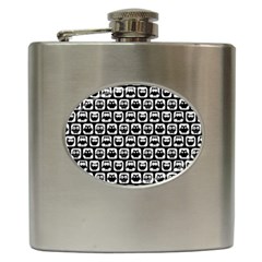 Black And White Owl Pattern Hip Flask (6 Oz) by GardenOfOphir