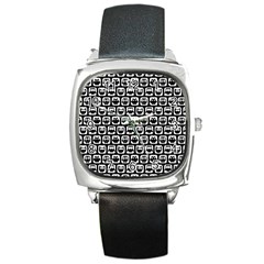 Black And White Owl Pattern Square Metal Watches by GardenOfOphir