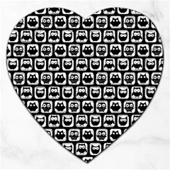 Black And White Owl Pattern Jigsaw Puzzle (heart) by GardenOfOphir