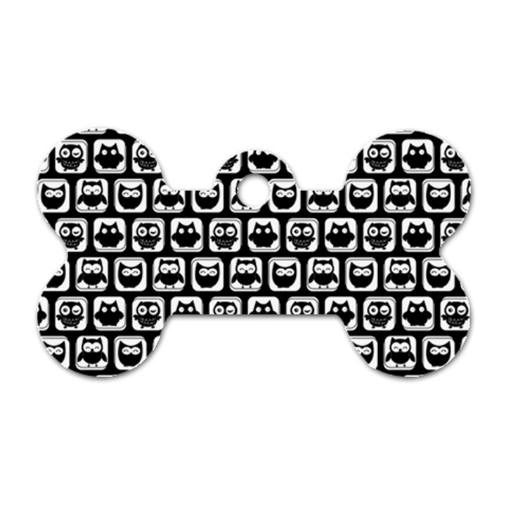 Black And White Owl Pattern Dog Tag Bone (Two Sides)