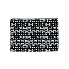 Black And White Owl Pattern Cosmetic Bag (medium)  by GardenOfOphir