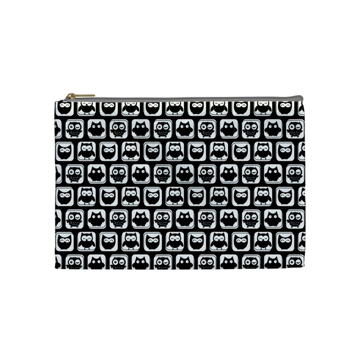 Black And White Owl Pattern Cosmetic Bag (Medium) 