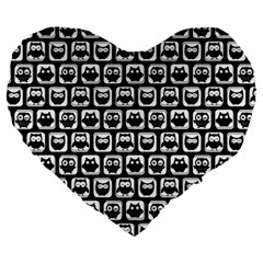 Black And White Owl Pattern Large 19  Premium Heart Shape Cushions by GardenOfOphir