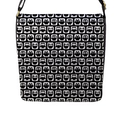 Black And White Owl Pattern Flap Messenger Bag (l)  by GardenOfOphir