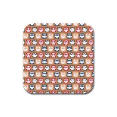 Colorful Whimsical Owl Pattern Rubber Square Coaster (4 Pack)  by GardenOfOphir