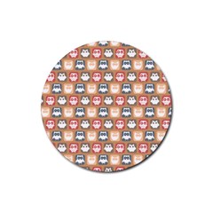 Colorful Whimsical Owl Pattern Rubber Coaster (round)  by GardenOfOphir