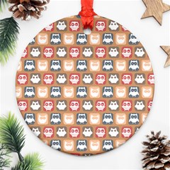 Colorful Whimsical Owl Pattern Round Ornament (two Sides) 