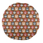 Colorful Whimsical Owl Pattern Large 18  Premium Round Cushions Back