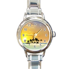 Beautiful Island In The Sunset Round Italian Charm Watches