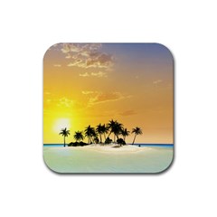 Beautiful Island In The Sunset Rubber Coaster (Square) 