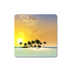 Beautiful Island In The Sunset Square Magnet by FantasyWorld7