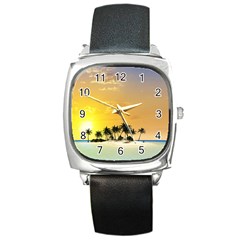 Beautiful Island In The Sunset Square Metal Watches