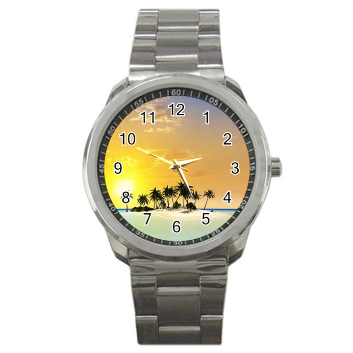 Beautiful Island In The Sunset Sport Metal Watches