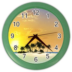 Beautiful Island In The Sunset Color Wall Clocks