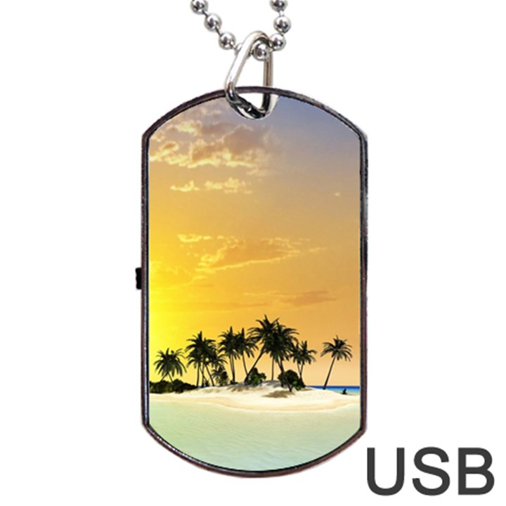 Beautiful Island In The Sunset Dog Tag USB Flash (Two Sides) 