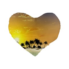 Beautiful Island In The Sunset Standard 16  Premium Flano Heart Shape Cushions by FantasyWorld7