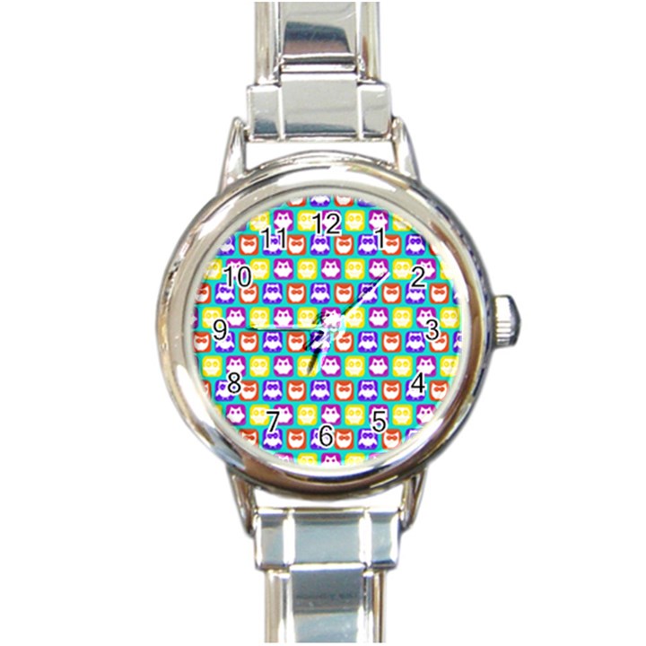 Colorful Whimsical Owl Pattern Round Italian Charm Watches