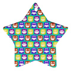 Colorful Whimsical Owl Pattern Ornament (star)  by GardenOfOphir