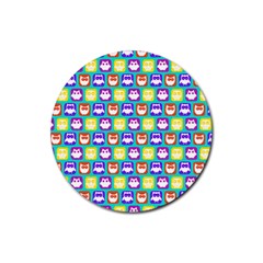 Colorful Whimsical Owl Pattern Rubber Coaster (round)  by GardenOfOphir