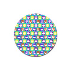 Colorful Whimsical Owl Pattern Magnet 3  (round) by GardenOfOphir