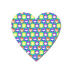 Colorful Whimsical Owl Pattern Heart Magnet by GardenOfOphir