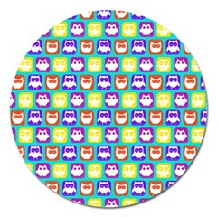 Colorful Whimsical Owl Pattern Magnet 5  (round) by GardenOfOphir