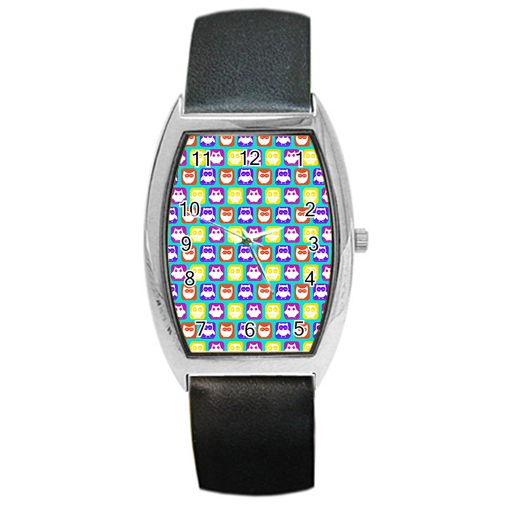 Colorful Whimsical Owl Pattern Barrel Metal Watches