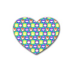 Colorful Whimsical Owl Pattern Heart Coaster (4 Pack)  by GardenOfOphir