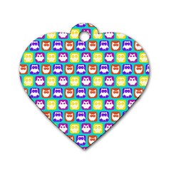 Colorful Whimsical Owl Pattern Dog Tag Heart (two Sides) by GardenOfOphir