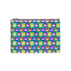 Colorful Whimsical Owl Pattern Cosmetic Bag (medium)  by GardenOfOphir