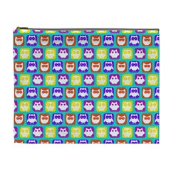 Colorful Whimsical Owl Pattern Cosmetic Bag (xl) by GardenOfOphir