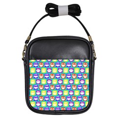 Colorful Whimsical Owl Pattern Girls Sling Bags by GardenOfOphir