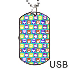 Colorful Whimsical Owl Pattern Dog Tag Usb Flash (one Side)