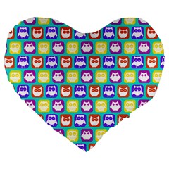 Colorful Whimsical Owl Pattern Large 19  Premium Heart Shape Cushions