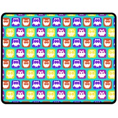 Colorful Whimsical Owl Pattern Double Sided Fleece Blanket (medium)  by GardenOfOphir