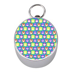 Colorful Whimsical Owl Pattern Mini Silver Compasses by GardenOfOphir