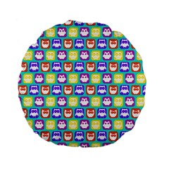 Colorful Whimsical Owl Pattern Standard 15  Premium Flano Round Cushions