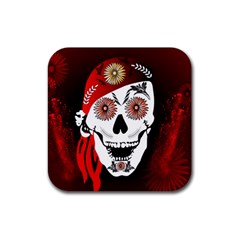 Funny Happy Skull Rubber Coaster (square)  by FantasyWorld7