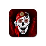 Funny Happy Skull Rubber Coaster (Square)  Front