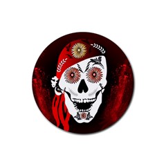 Funny Happy Skull Rubber Coaster (round)  by FantasyWorld7