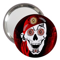 Funny Happy Skull 3  Handbag Mirrors by FantasyWorld7